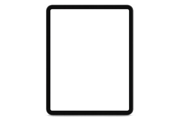 Modern black tablet computer with blank white screen isolated on transparent background, ideal for showcasing apps or web design