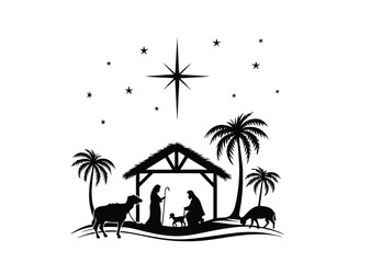 Black Tree Nativity Silhouette Vector Illustration Art black icon vector
