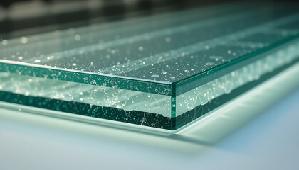 Exploring clarity and depth through layered glass capturing interplay of light and texture on a
