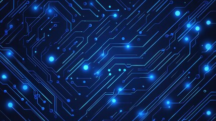 Abstract Blue Circuit Board Background with Glowing Effects