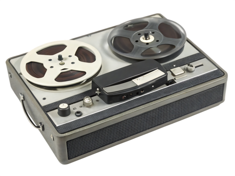 Vintage reel to reel tape recorder isolated on a white background