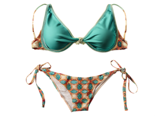 Teal and patterned bikini isolated on a white background png