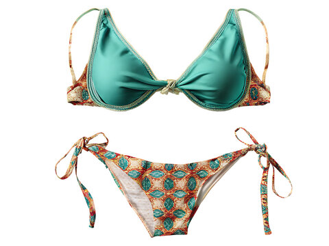 Teal and patterned bikini isolated on a white background png