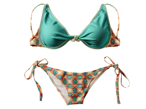 Teal and patterned bikini isolated on a white background png - Powered by Adobe