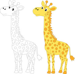 Hand drawn giraffe coloring book illustration