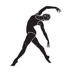 Agile woman stretching demonstrating limberness and easy movement - woman stretching silhouette - woman stretching Vector - Silhouette of woman stretching
