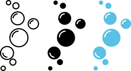 Soap bubbles icon set. Foam bubble symbol. Sparkling water. Fizzy soda drops sign. Oxygen sphere. Clean wash suds concept

