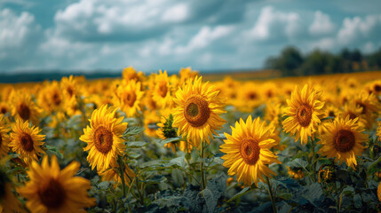 Fototapeta premium sunflowers field, summertime, wallpaper.