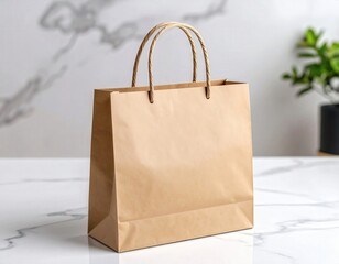 Simple Brown Paper Bag with Twisted Handles on a Marble Surface
