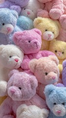 Pastel colored plush teddy bears background