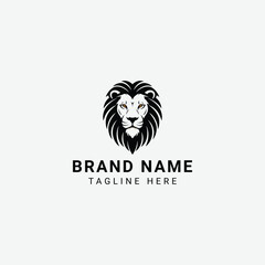 Stylized black lion head graphic with bold lines and heart-shaped halo. Symbolic, minimalist design that conveys power, royalty, and strength in frontal symmetry.