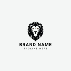 Stylized black lion head graphic with bold lines and heart-shaped halo. Symbolic, minimalist design that conveys power, royalty, and strength in frontal symmetry.