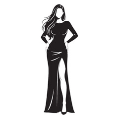 Fototapeta premium Unmissable tall lady always noticeable due to her considerable height - tall lady silhouette - tall lady Vector - Silhouette of tall lady 
