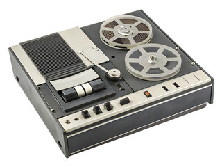 Fototapeta premium Vintage reel to reel tape recorder isolated on a white background