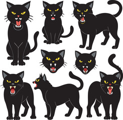 Fototapeta premium A charming collection of stylized cat illustrations, depicting feline poses and expressions with a clean and minimalist aesthetic