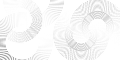 White abstract minimalist background with circle lines and dot pattern.