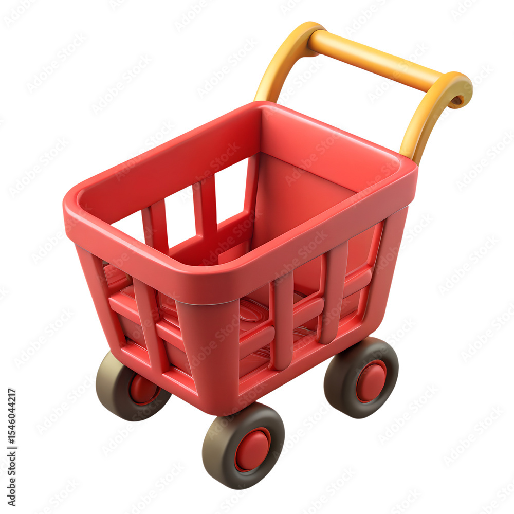 Poster red shopping cart trolley 3d rendering isolated