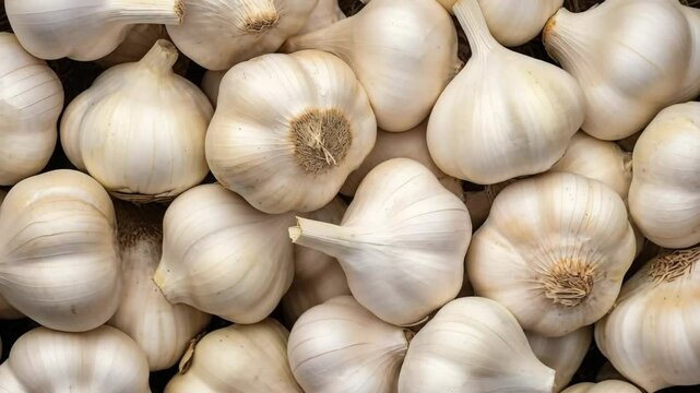 Heap of garlic, top view texture with copy space