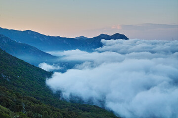 Mountains Above a Sea of Clouds at Dawn