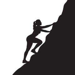 Lively woman climbing with an energetic approach - woman climbing silhouette - woman climbing Vector - Silhouette of woman climbing
