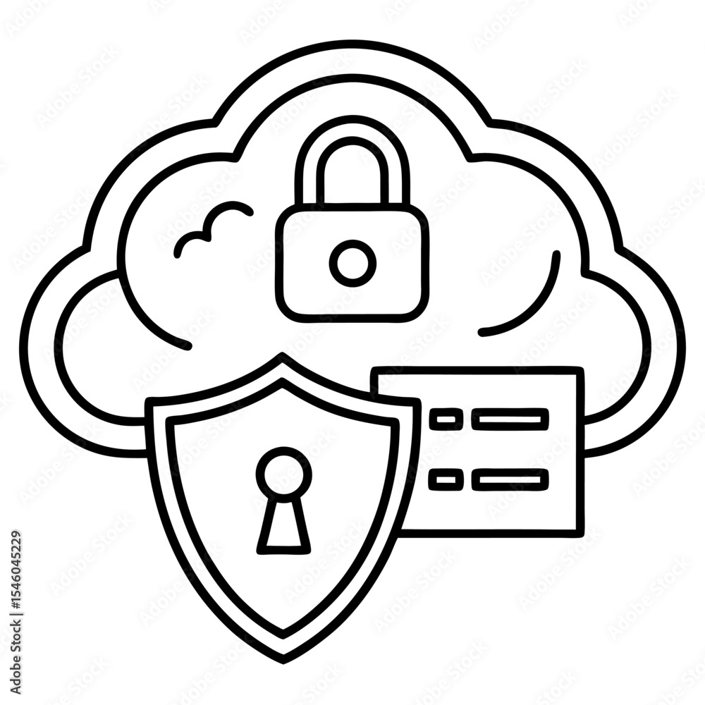Poster secure cloud computing cloud with lock and shield