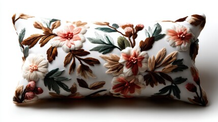 An elegant floral embroidered cushion showcasing intricate designs and textures, perfect for adding a touch of beauty and artistry to any home decor.