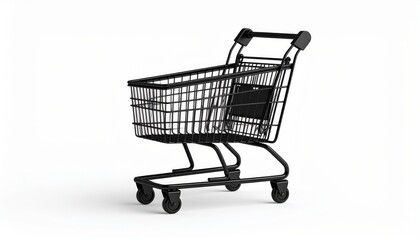 Sleek Black Shopping Cart Isolated on White Background Minimalist Retail Design