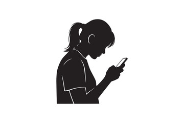 Girl Using Smartphone Silhouette Illustration Digital Communication Addiction