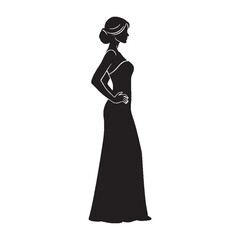 Attentive woman standing fully focused and acutely aware - woman standing silhouette - woman standing Vector - Silhouette of woman standing
