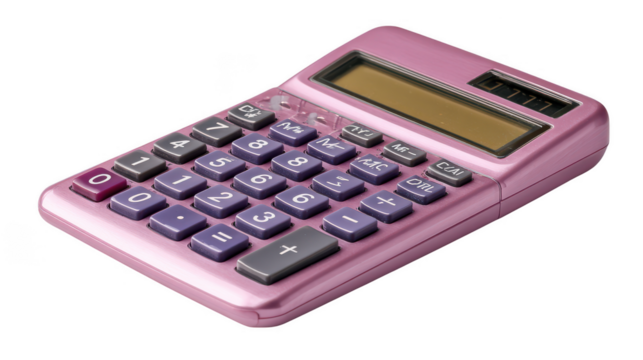 Pink calculator isolated on transparent background
