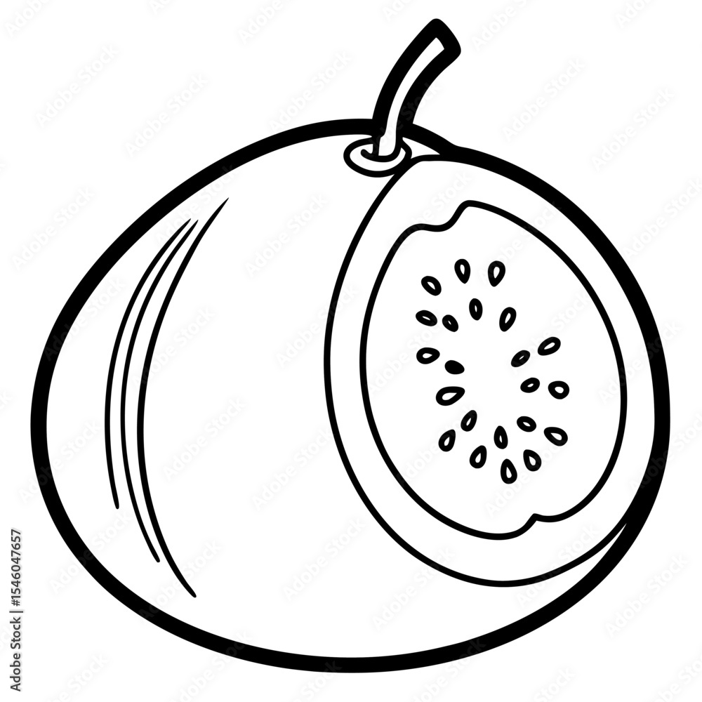 Poster detailed guava outline illustration with bumpy texture and cross section