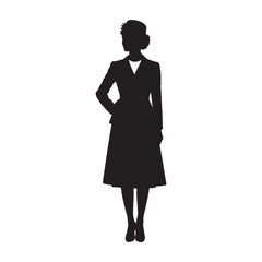 Thoughtful lady standing in a reflective pose, deep in contemplation - lady standing silhouette - lady standing Vector - Silhouette of lady standing
