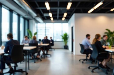 Office atmosphere in a coworking space, free space for text