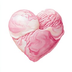 National Ice Cream Day a heart-shaped ice cream clipart, romantic dessert element, watercolor style, pink tones, isolated on white background