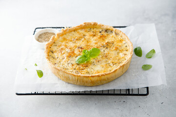 Traditional onion quiche with herbs