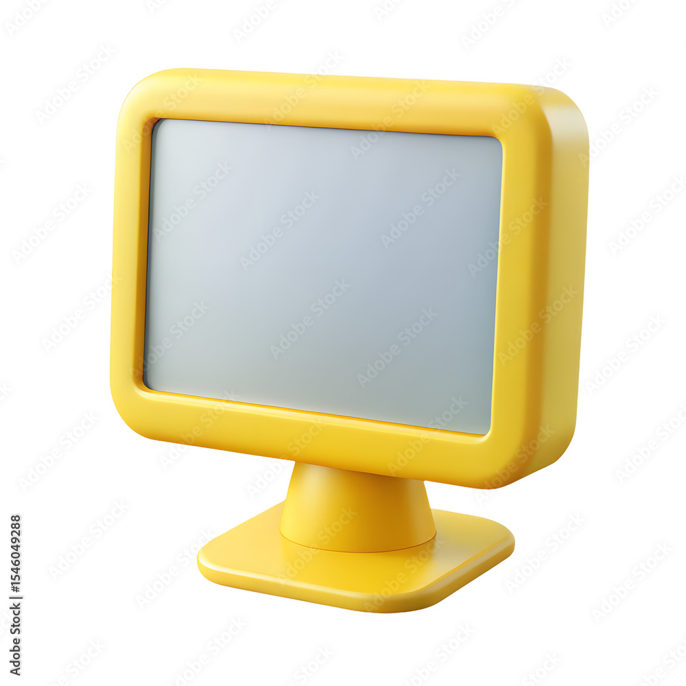 Poster yellow modern realistic computer monitor 3d rendering