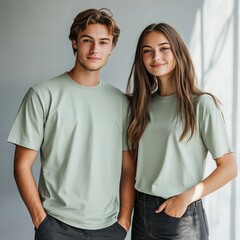Obraz premium 3D rendring Sage Green T-Shirts: Casual Style for Men and Women AI Generative