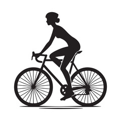 Fototapeta premium Smooth lady cycling performing graceful pedaling with light and fluid movement - lady cycling silhouette - lady cycling Vector - Silhouette of lady cycling 