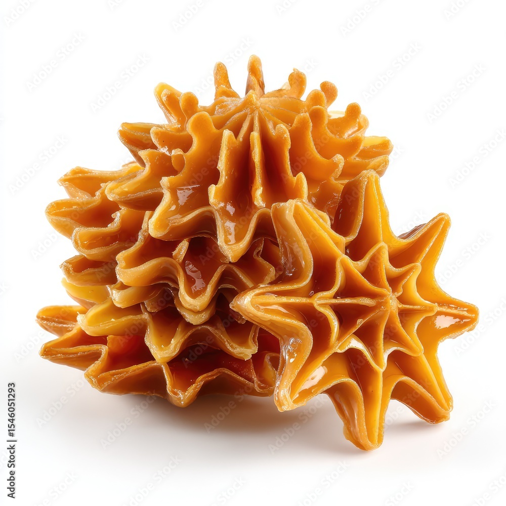 Poster intricate natural pattern of a unique brown sea shell with textured star-like structure on a white b
