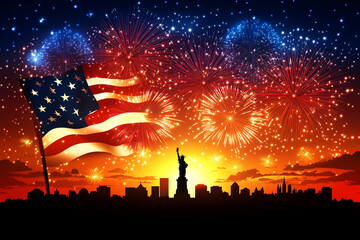 July 4 Independance day Patriotic Symbols USA. National celebration Fourth of July federal holiday United States. American flag Stars and Stripes Red, White, and Blue Old Glory Star-Spangled Banner