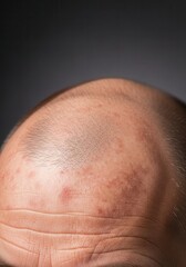Fototapeta premium Bald head with skin blemishes close-up view