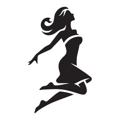 Motivated woman jumping propelled by inner drive and a strong desire for improvement in leaps - woman jumping silhouette - woman jumping Vector - Silhouette of woman jumping
