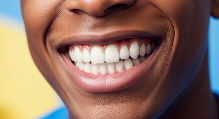 Naklejka premium Smiling person showing white teeth colorful background