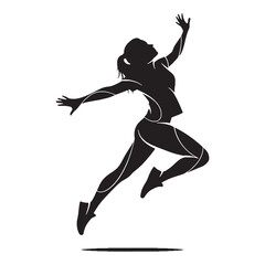Forceful woman jumping generating strong momentum with an impactful push from the ground - woman jumping silhouette - woman jumping Vector - Silhouette of woman jumping
