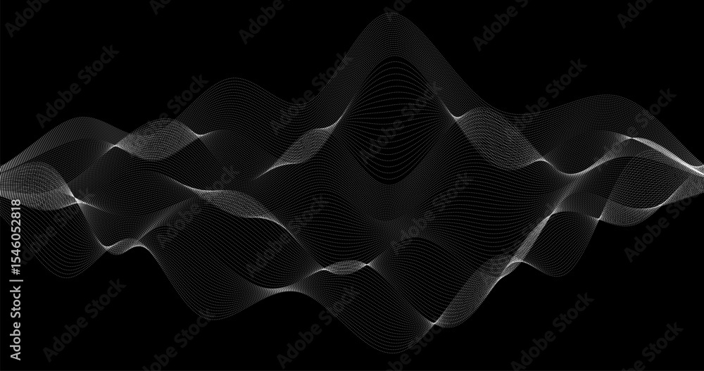 Aufkleber white abstract waves of particles on a dark background geography grid 3d technology network illustra