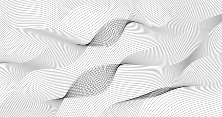 Textile Abstract wavy Black lines on white background Scientific design Vector illustration