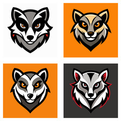 Fototapeta premium Collection of cartoon meerkat heads in orange and black with different expressions and designs shown