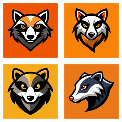 Fototapeta premium Collection of four stylized gazelle head illustrations in orange and black color schemes design