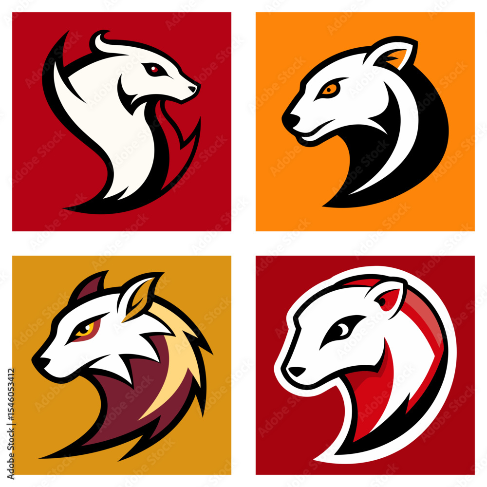 Poster four square monkey head illustrations with varying color schemes and fierce expressions shown togeth