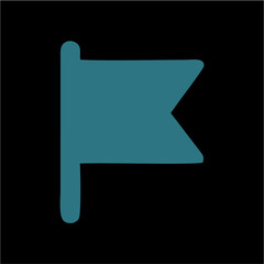 Minimalist Teal Flag Icon on Black Background – Achievement, Goal, and Location Vector Symbol,A clean vector illustration of a teal-colored flag icon featuring a triangular cut on the fly end, set aga